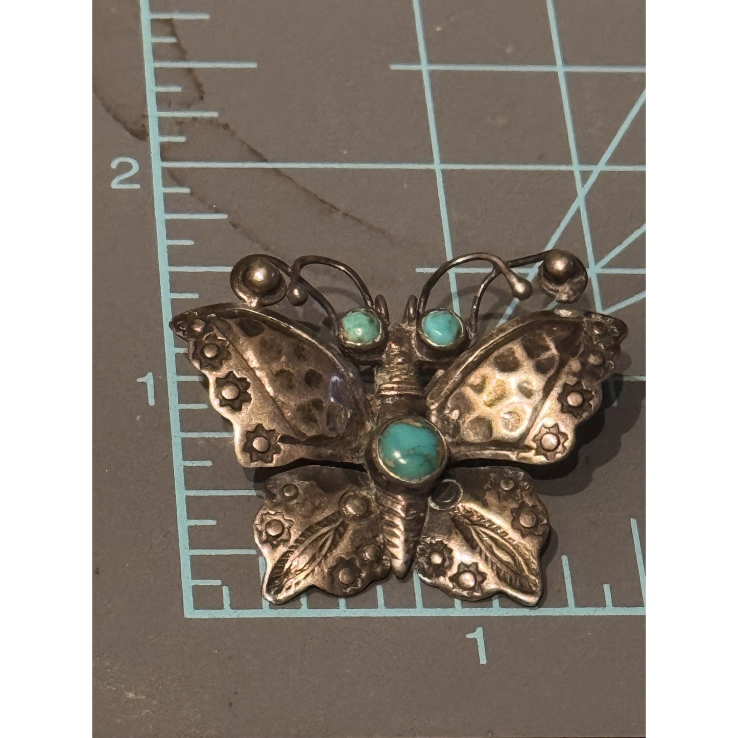 Vintage Sterling Silver Turquoise Butterfly Brooch Southwestern Natural Matrix