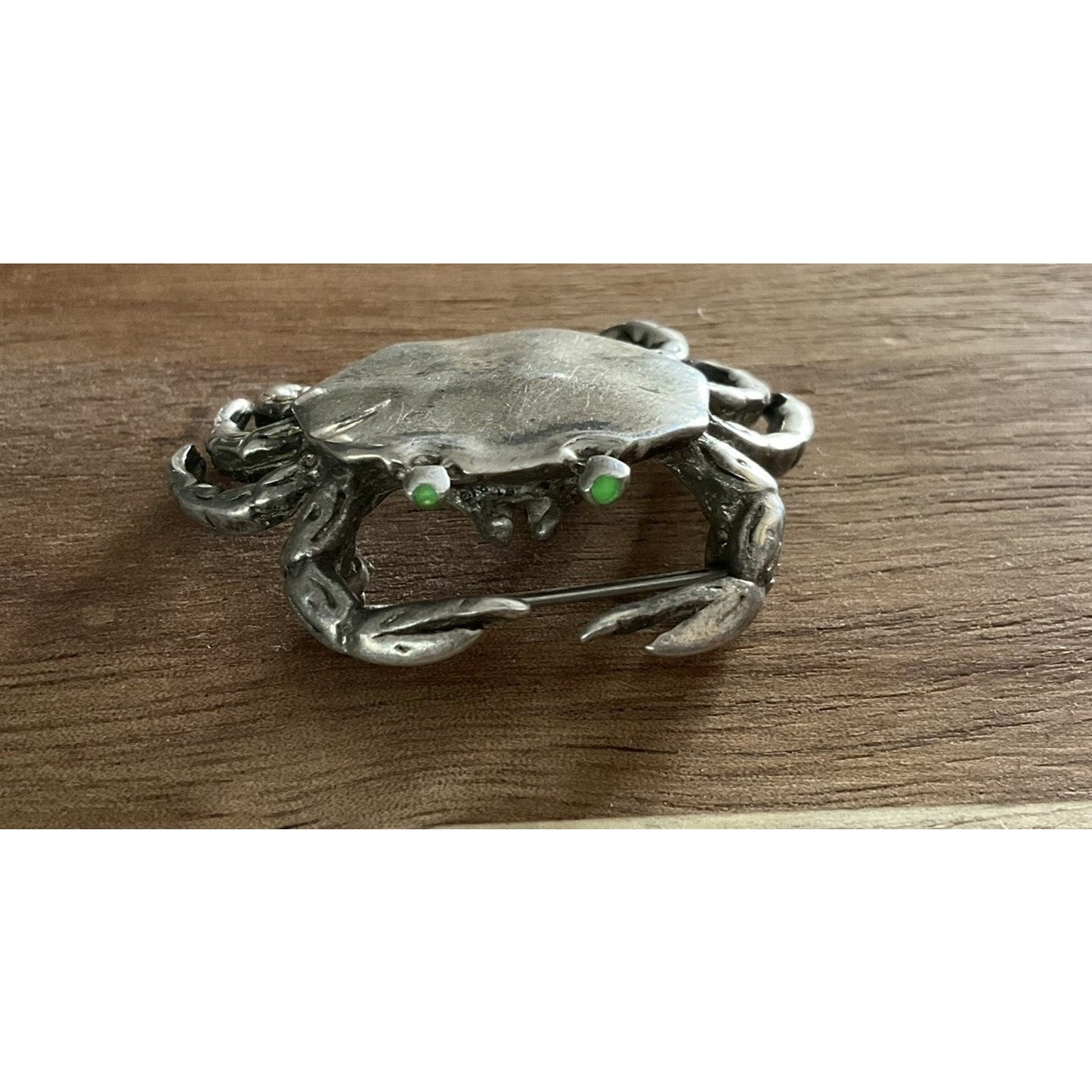 Vintage Sterling Silver Crab Animal Brooch 925 Green Eyes Nautical Beach Crab Zodiac
