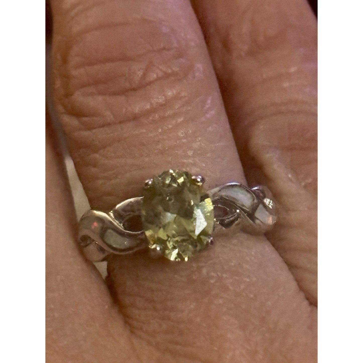 Sterling Silver Prasiolite Ring 925 Oval Green Amethyst Twist Band Size 6