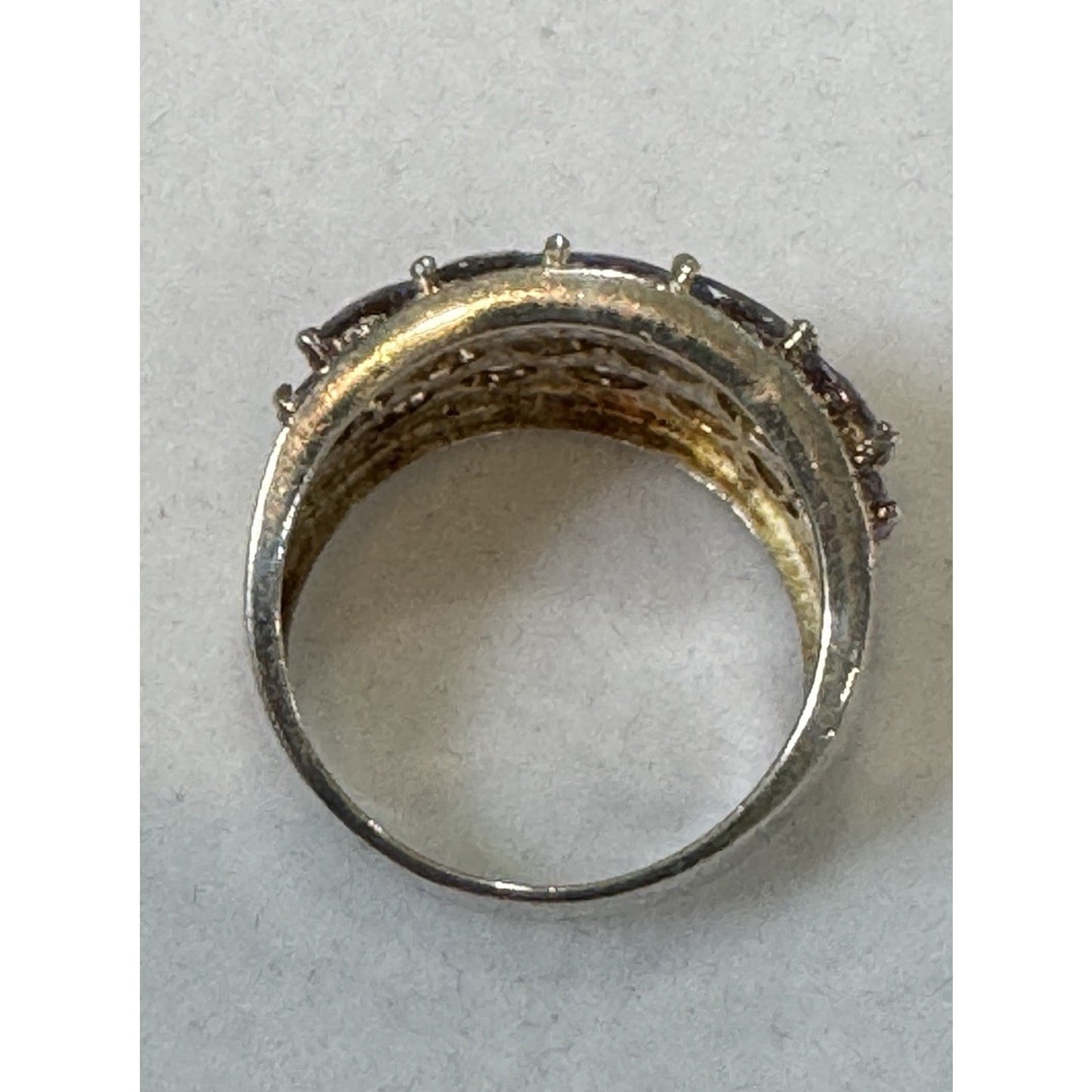 Vintage Tanzanite Cluster 925 Sterling Silver Ring Statement Band Size 7.5