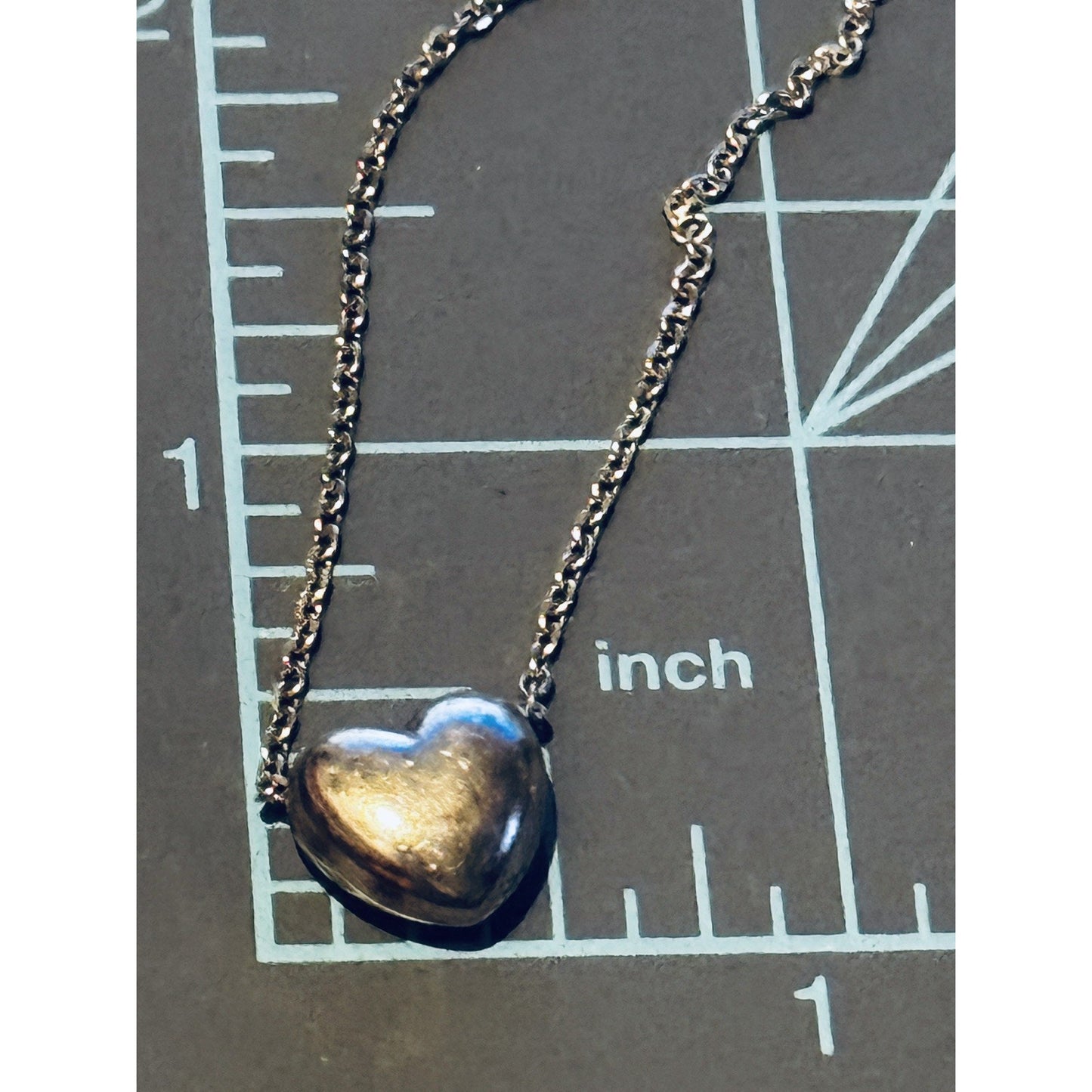 Vintage Dyadema 925 Italy Sterling Silver Puffy Heart Necklace 15-17” Signed