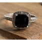 Sterling Silver Black Onyx Halo Ring Size 7.5 Cushion Cut Statement Ring 925