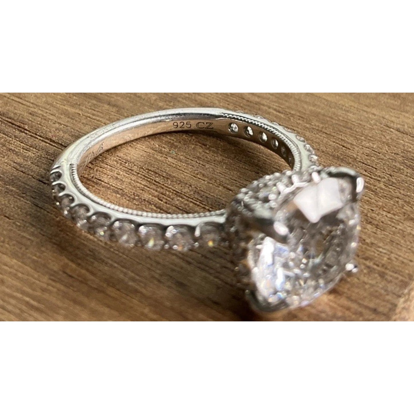 Carizza Sterling Silver Solitaire Bridal Ring Size 6.75 Large Round Engagement