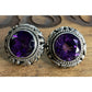 Vintage Sterling Silver Amethyst Purple Bali Stud Earrings