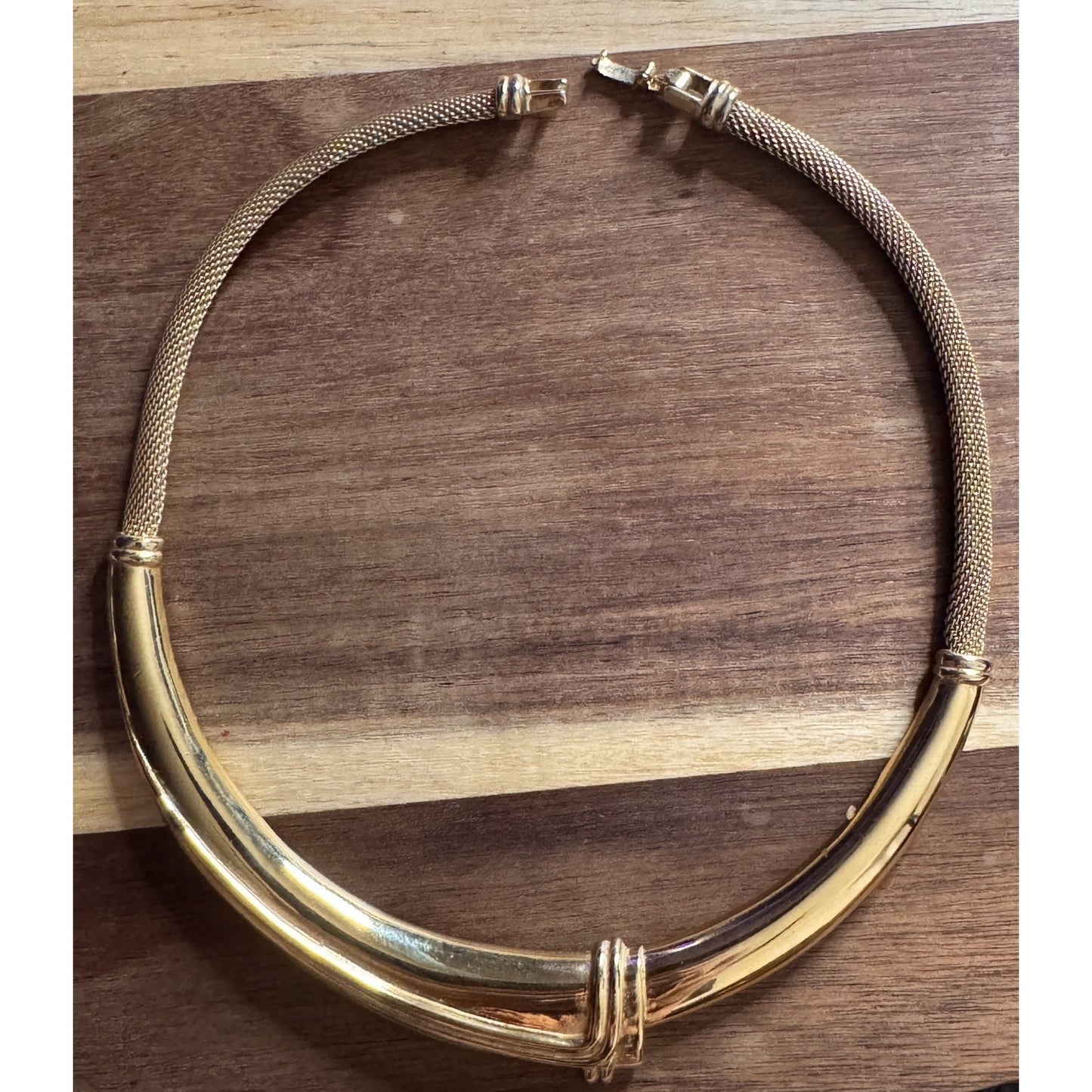 Vintage Monet Gold Tone Rare Mesh Collar Necklace Sculptural Statement Signed