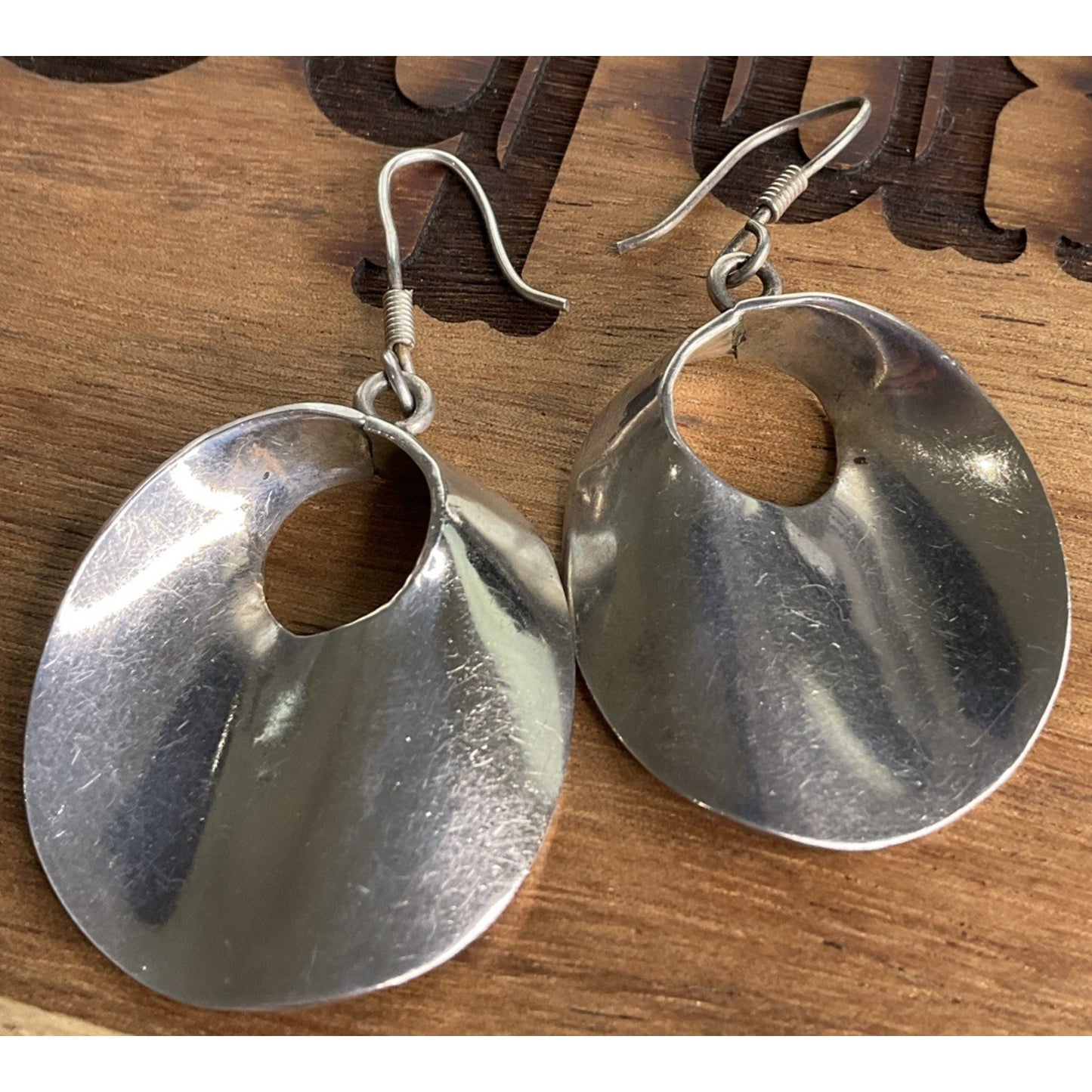 Vintage Taxco Sterling Silver Modernist Round Dangle Earrings TM-82 Taxco