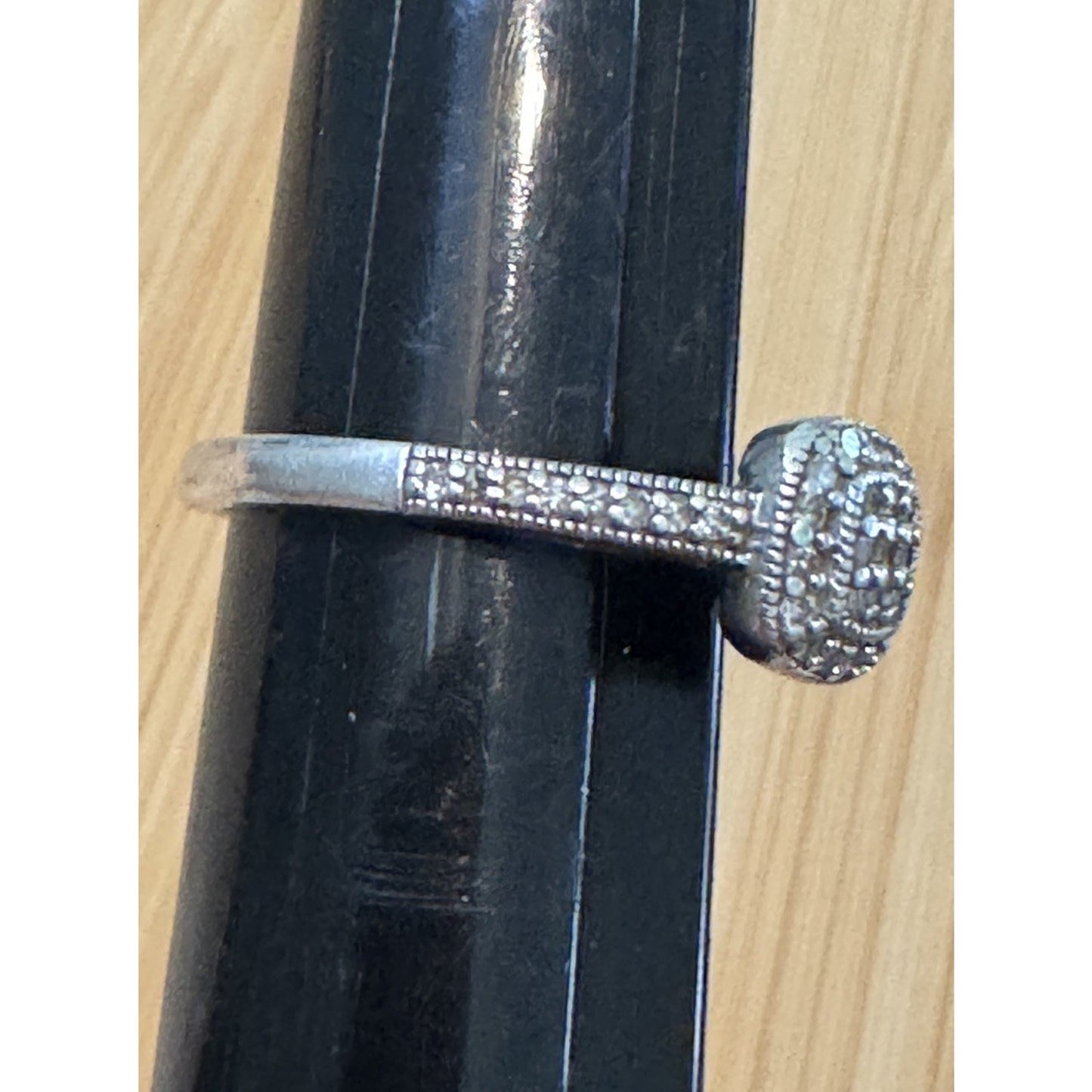 Vintage Pave Diamond Cushion Halo Sterling Silver Ring Size 7