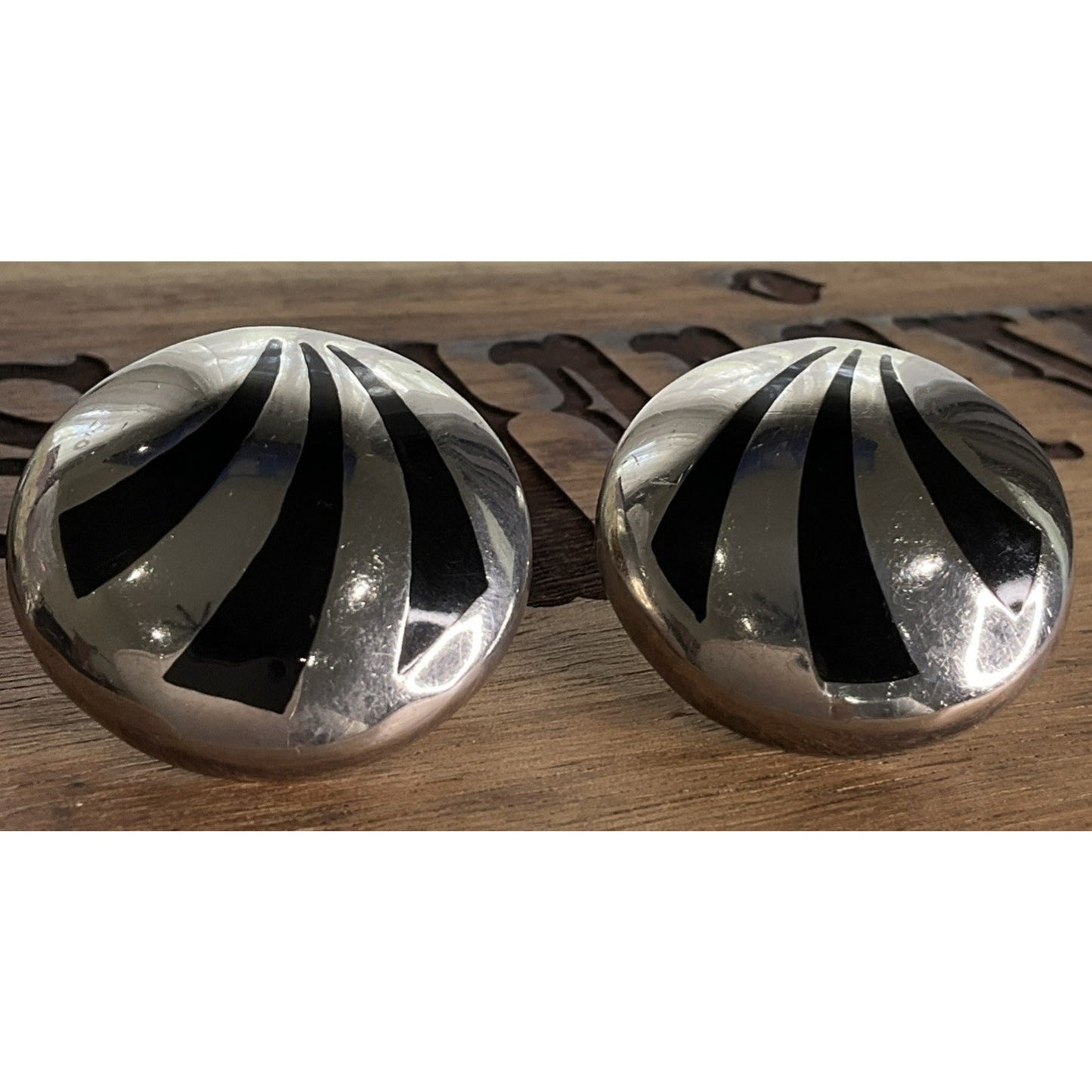 Vintage Mexico Signed IDM 925 Sterling Silver Black Dome Post Earrings 19g!