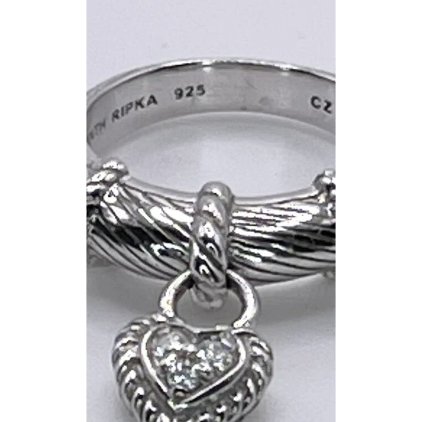 J Ripka Sterling Silver 925 Judith Ripka Dangle Pave CZ Heart Ring Size 6.5