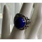 Vintage Lapis Lazuli Sterling Silver Ring Thailand J Filigree Statement Size 7.5