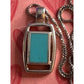 Sterling Silver 925 Rectangular Turquoise Pendant Necklace Thailand on Box Chain