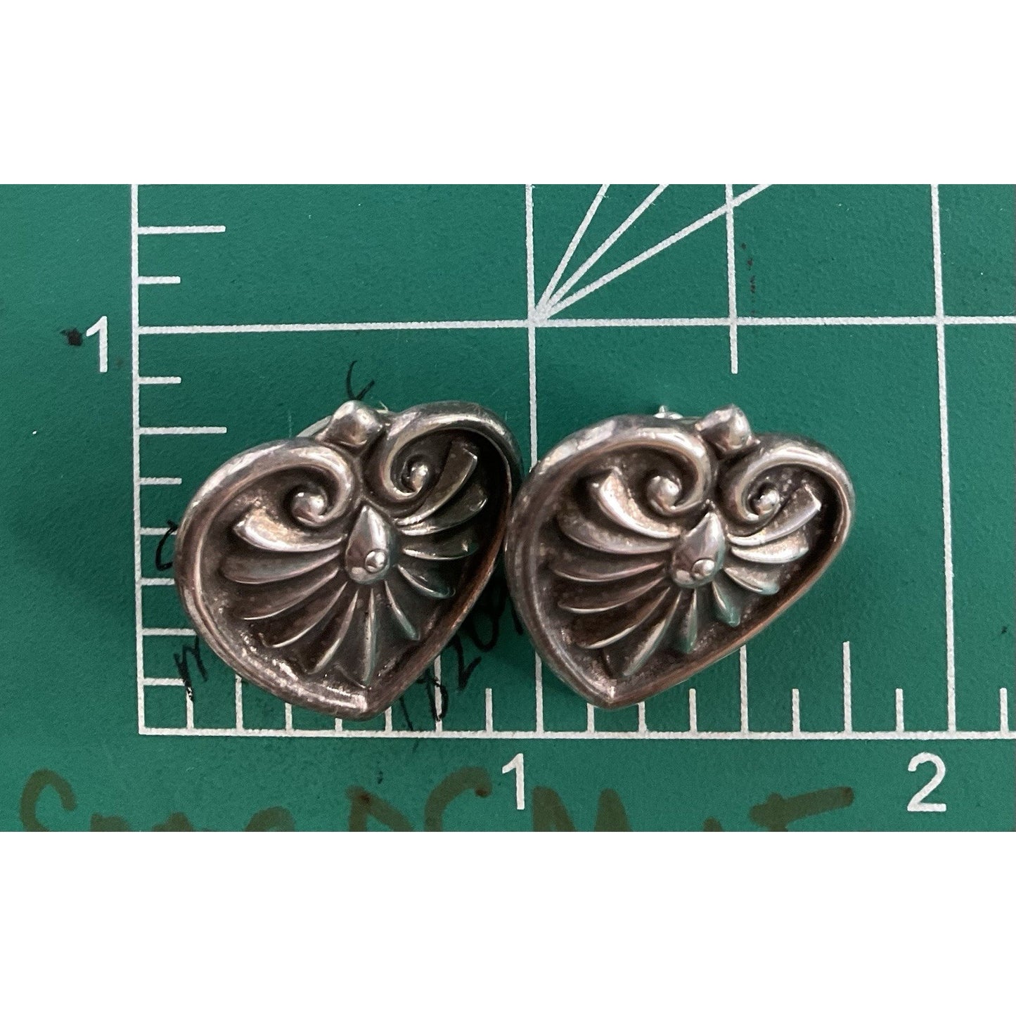 Vintage Sterling Silver Heart Stud Earrings Southwestern Style 925 Boho 7.2gr