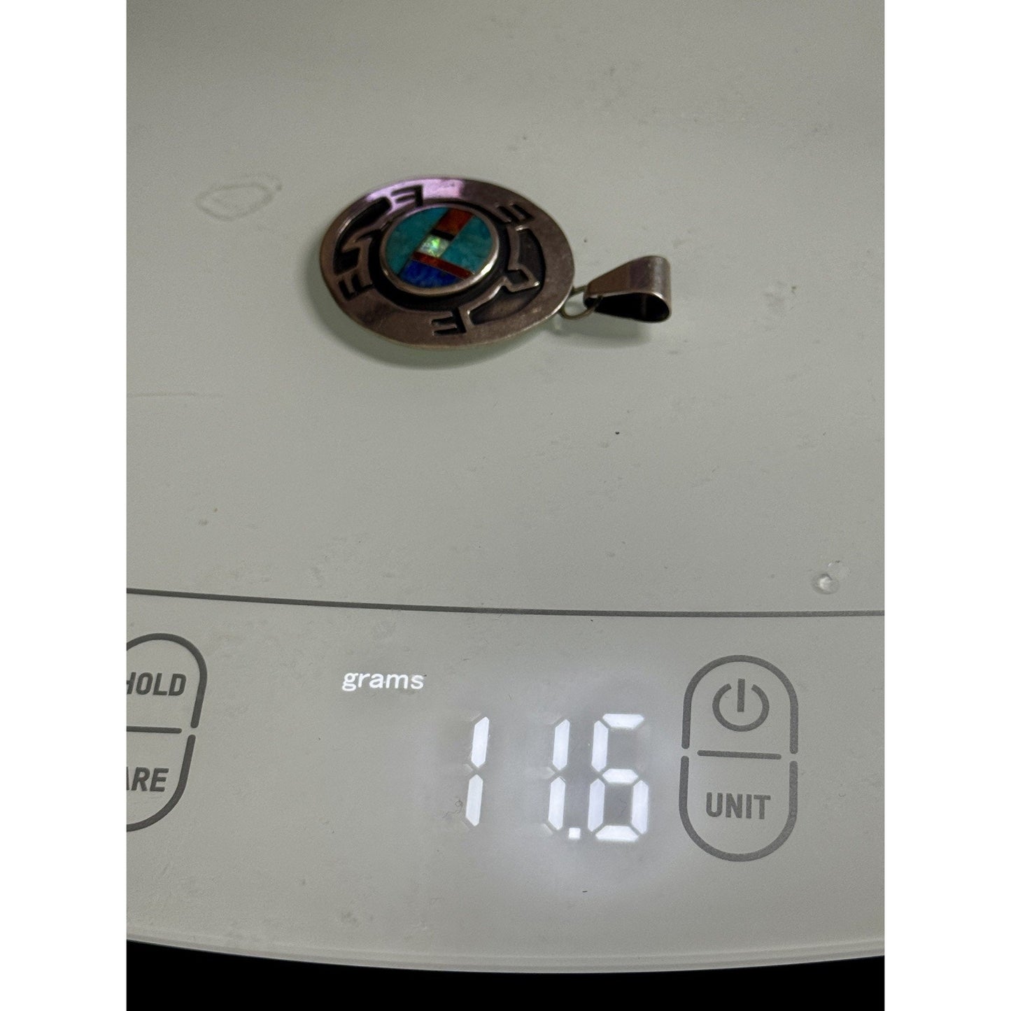 Vintage Zuni Native American Sterling Silver Inlay Pendant Signed F.L. 925