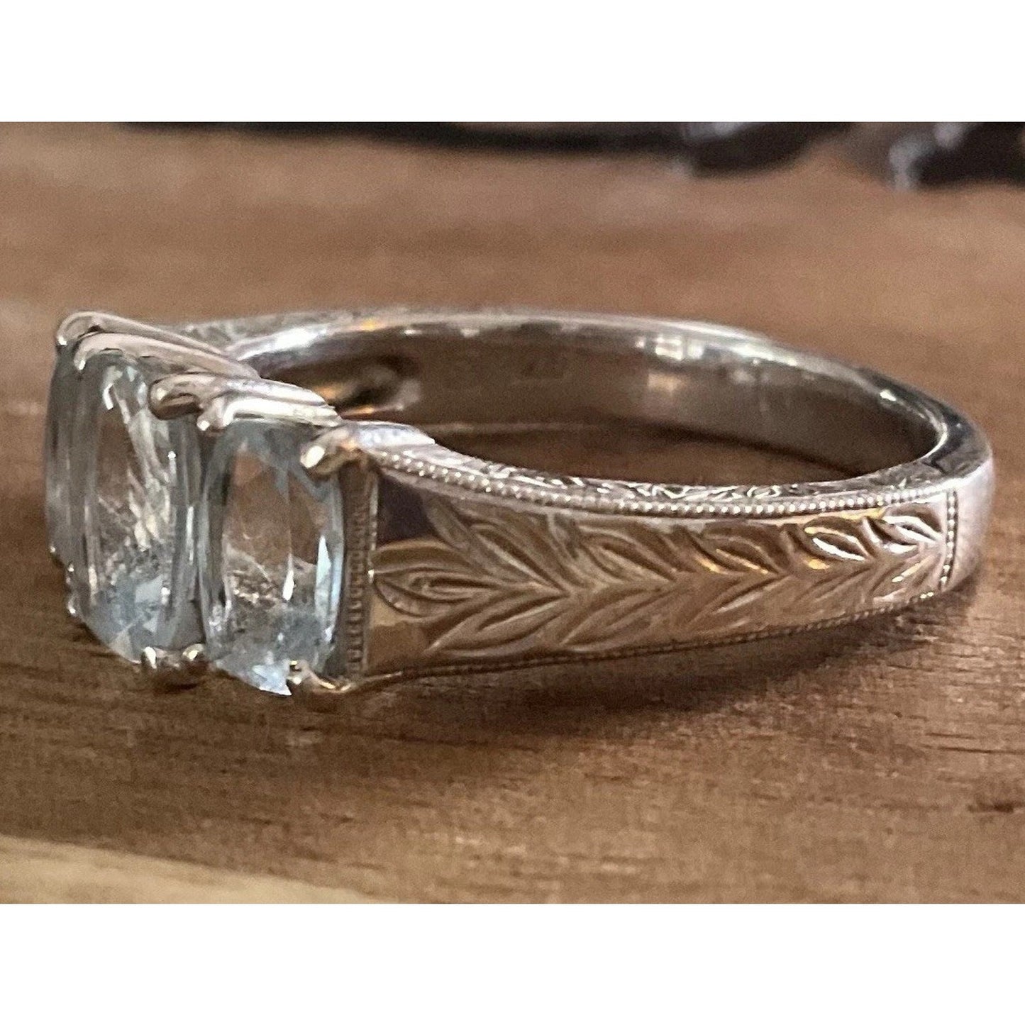 Vintage Style 3 Stone Ring 925 Sterling Silver Cushion Cut Trilogy Ring Size 7.5