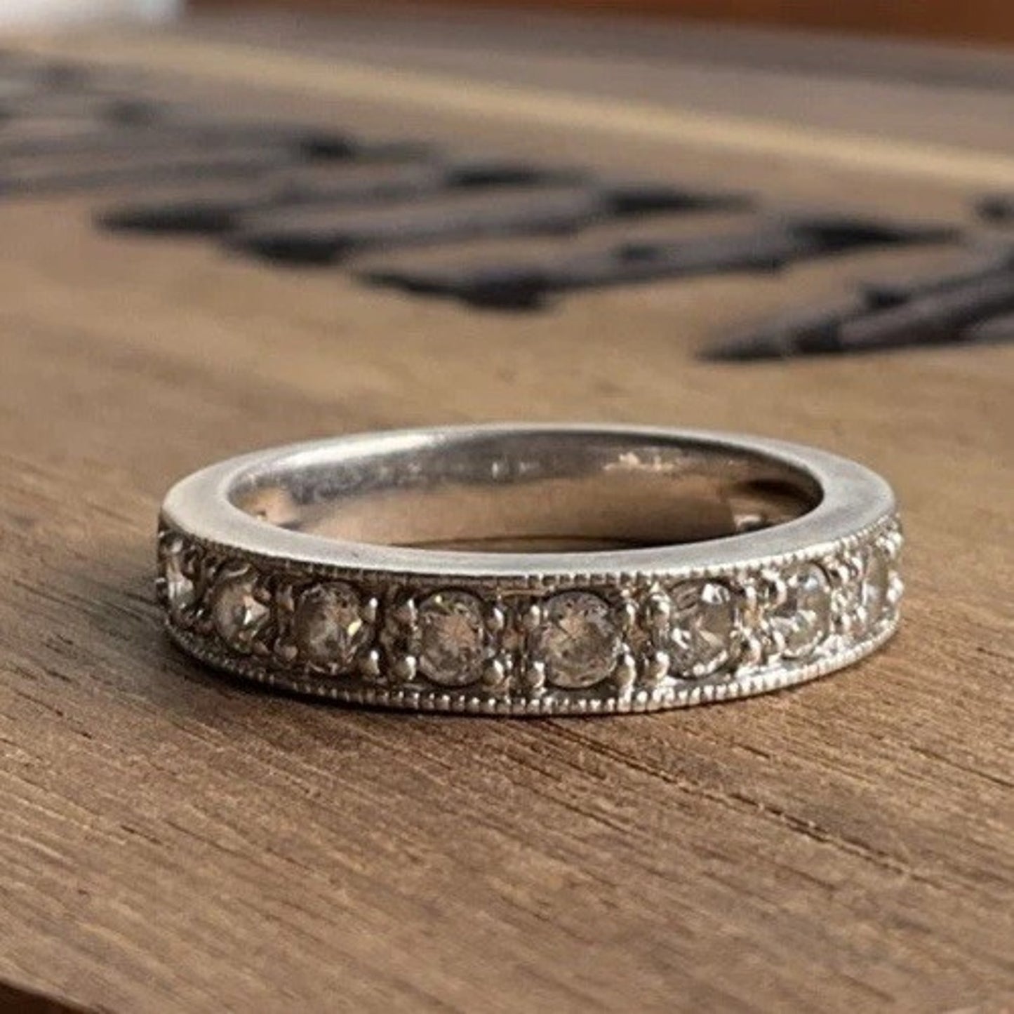 Sterling Silver CZ Eternity Band Ring Size 7.5 Milgrain Wedding Stack 925