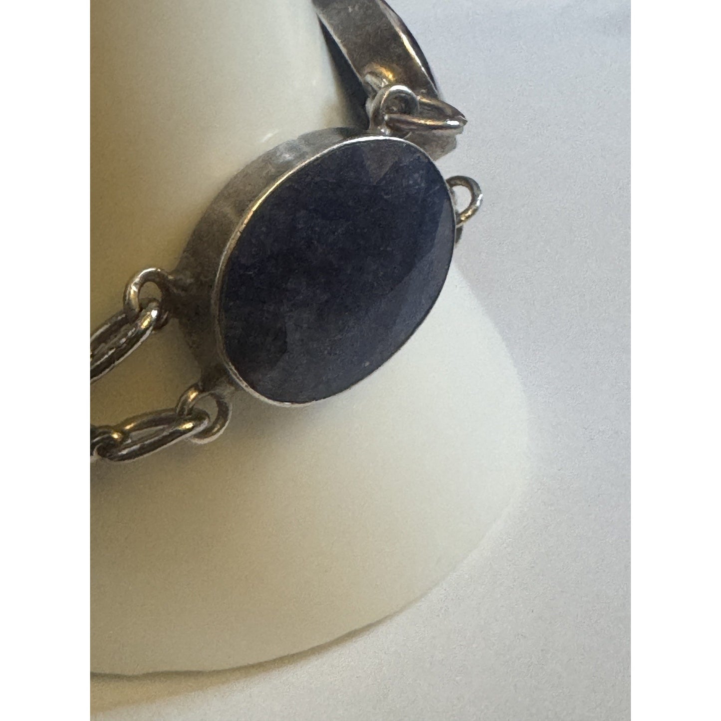 Vintage Sterling Silver Faceted Sodalite Bold Statement Bracelet 7.5 - 44g