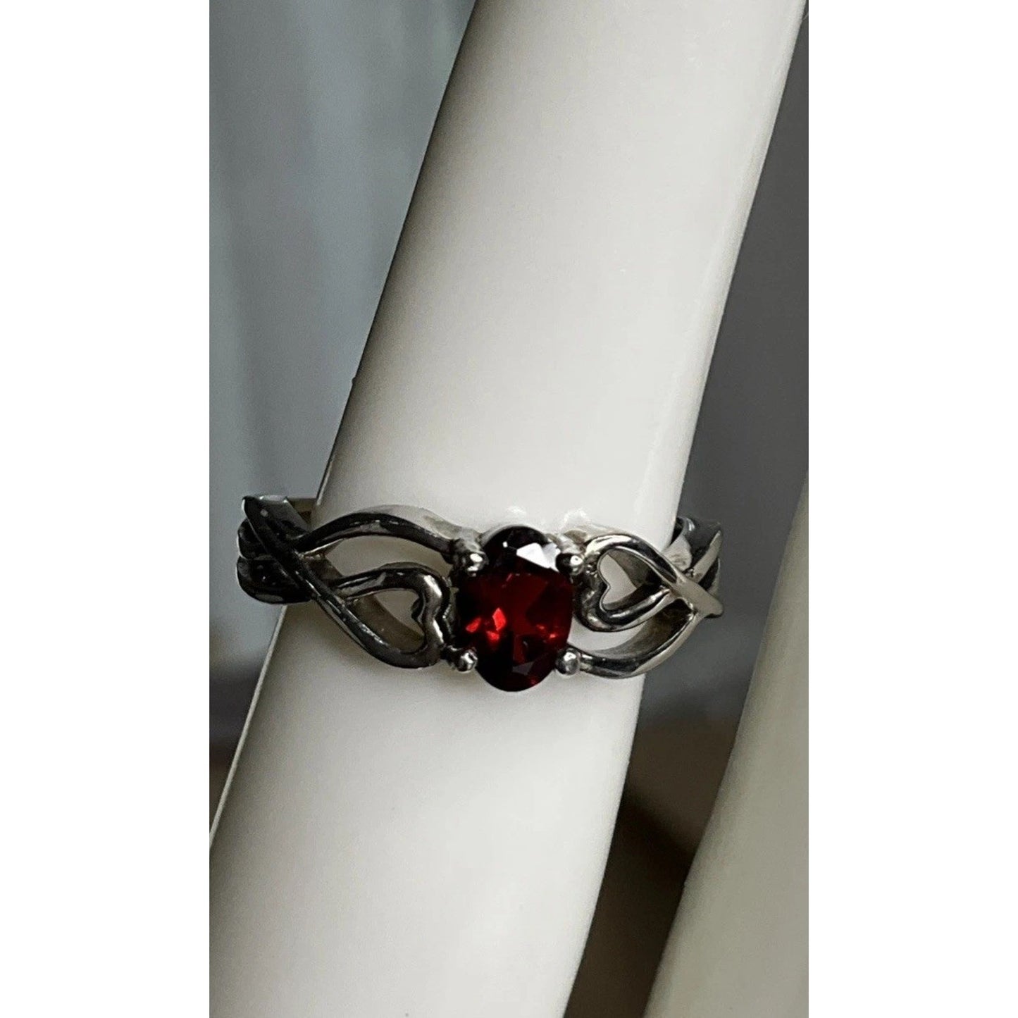 Sterling Silver Garnet Heart Infinity Ring 925 GSK Red Stone Ring Size 5