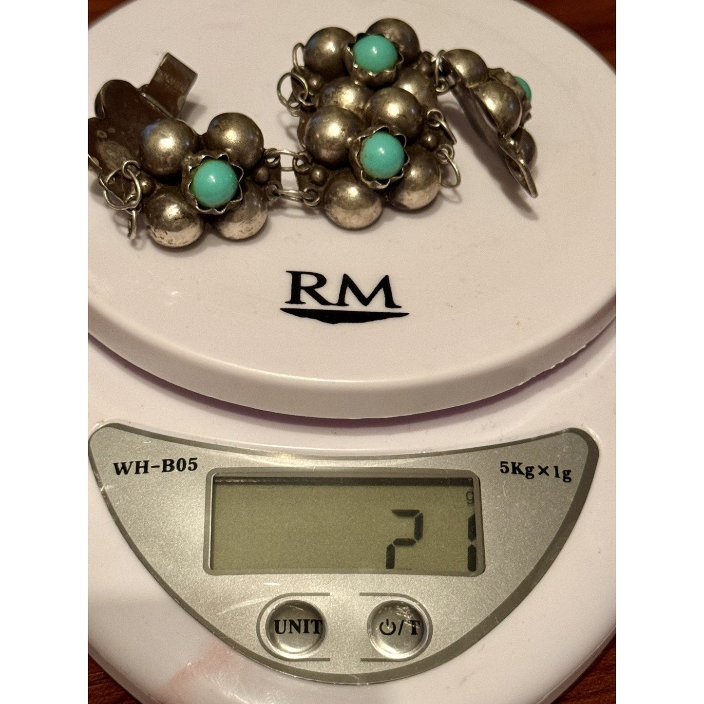 Vintage Mexico Silver Turquoise Cluster Bracelet 7.25” 21g Pre Eagle Sterling