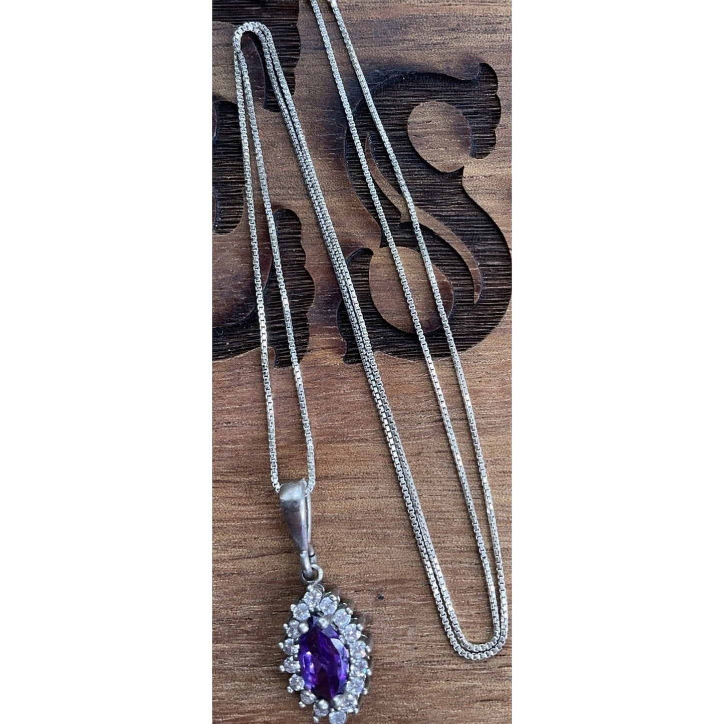 Fini Italy 925 Purple Halo Pendant & Necklace Italian Sterling Silver 21”