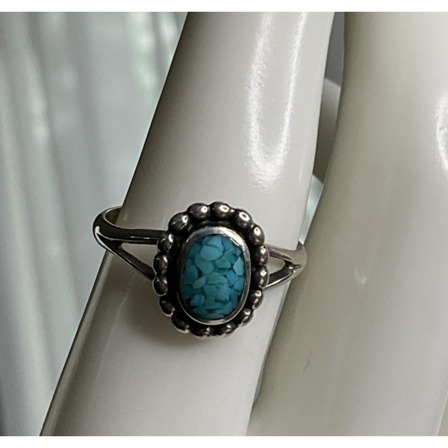 Sterling Silver Turquoise Composite Ring Size 8 Oval Southwest