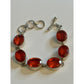 Sterling Silver 925 Orange Red Faceted Quartz Bracelet 30.5g Adjustable Toggle