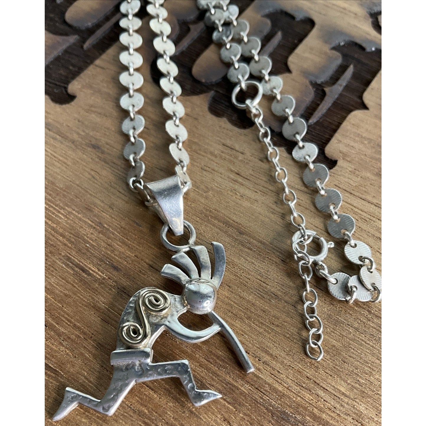 Vintage 14K Gold & Sterling Silver Kokopelli Pendant Necklace 20” Southwestern