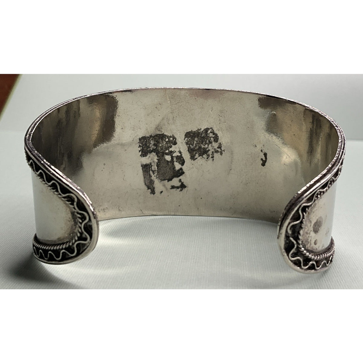 Sterling Silver Turquoise Cuff Bracelet 34g Wide Ornate Southwestern Style