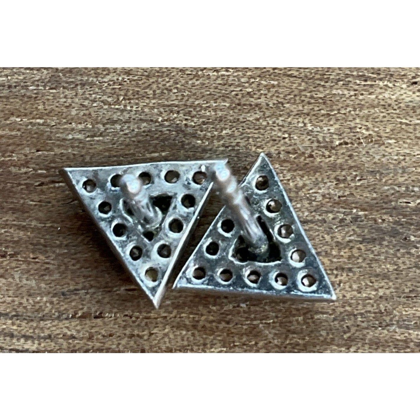 Vintage Sterling Silver Pave Triangle Stud Post 925 Earrings