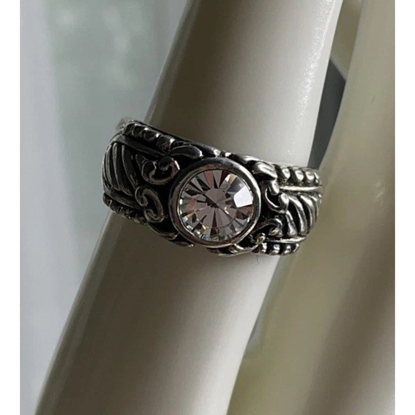 PD Sterling Silver CZ Scroll Ring Vintage Style Style Size 7