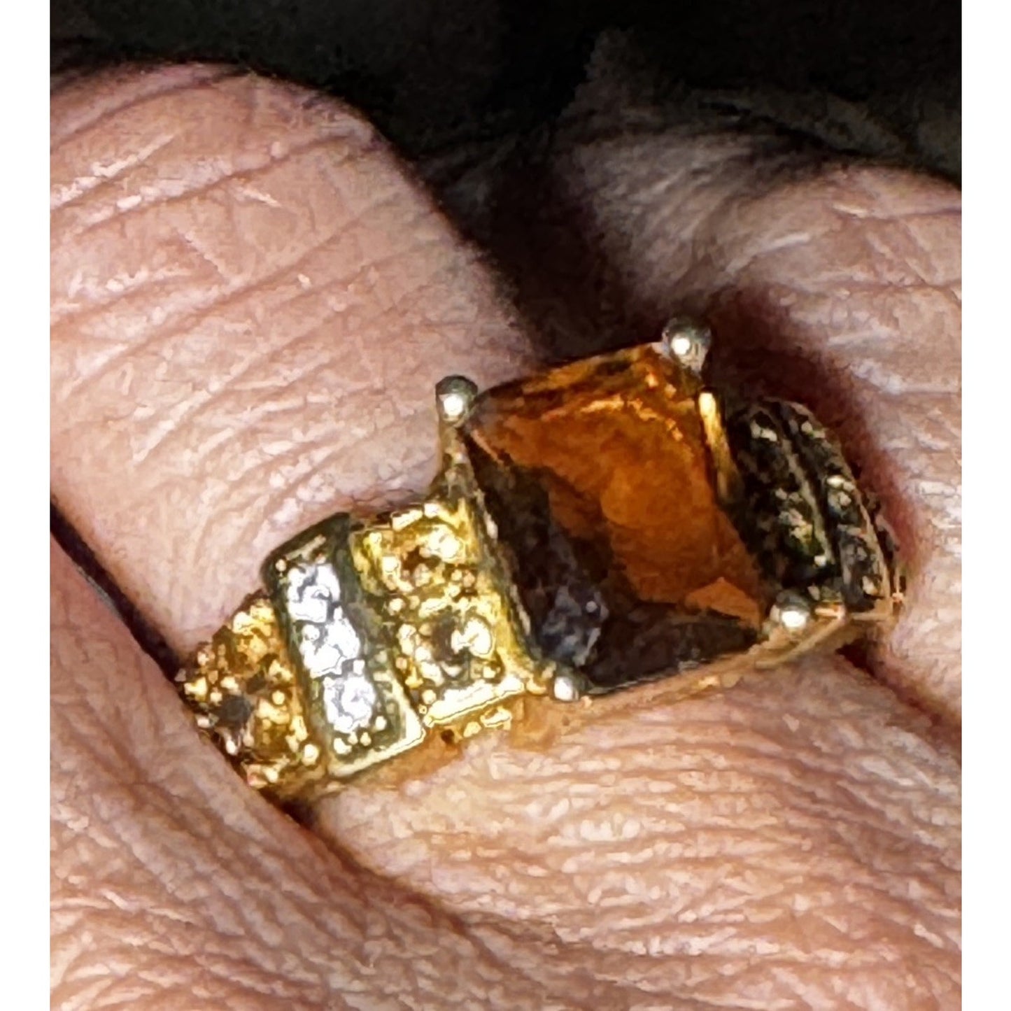 Vintage 18K GF Brown Crystal Rhinestone Cocktail Ring Size 9.25