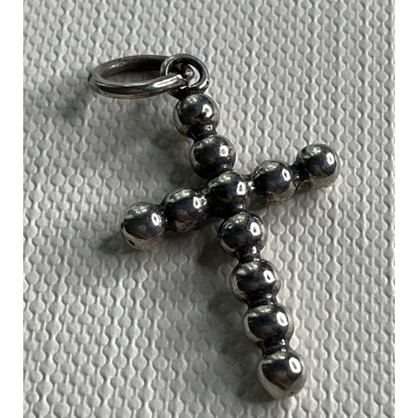 Vintage Sterling Silver Beaded Cross Charm