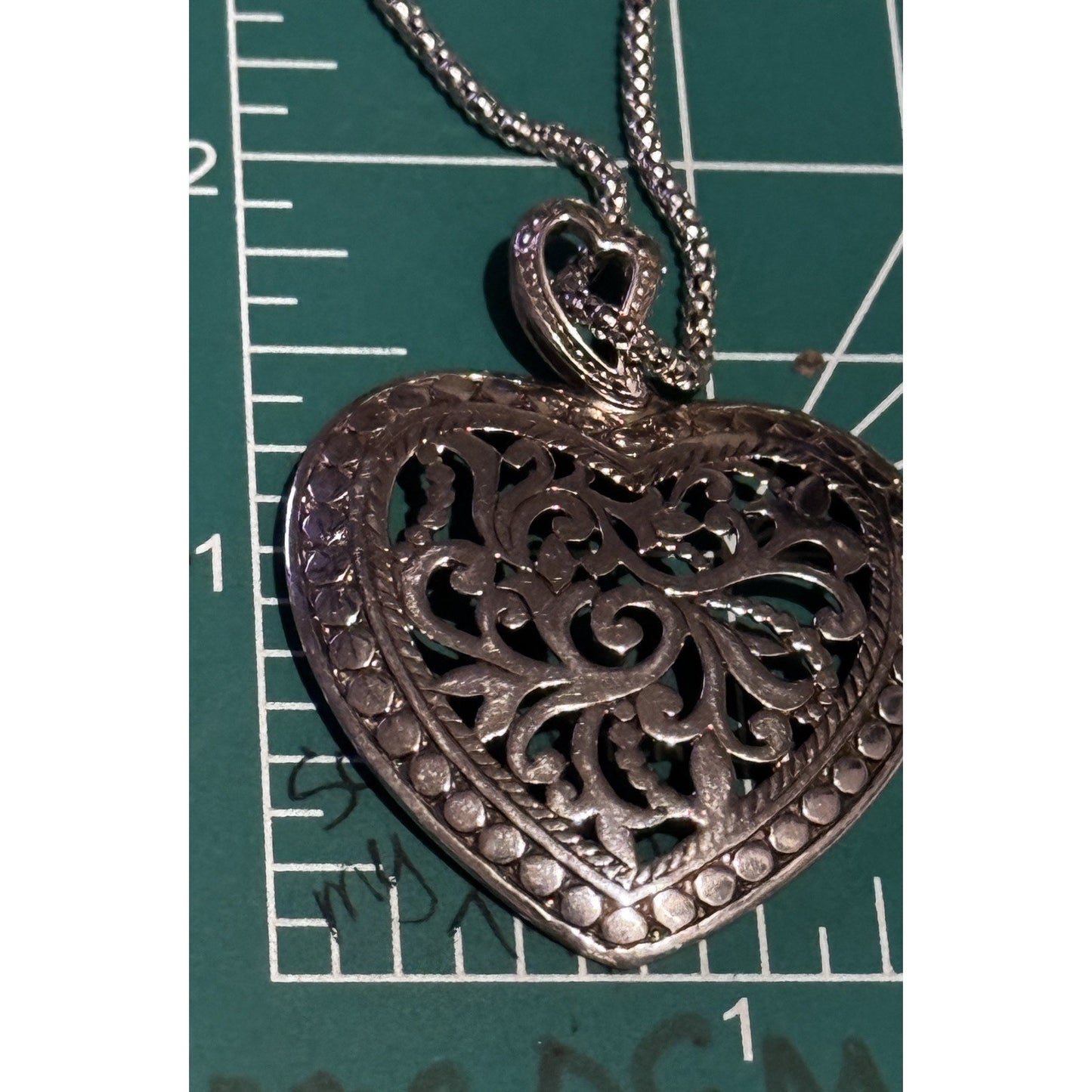 Vintage ATI Italy 925 Sterling Silver Filigree Heart Necklace 17” 10g