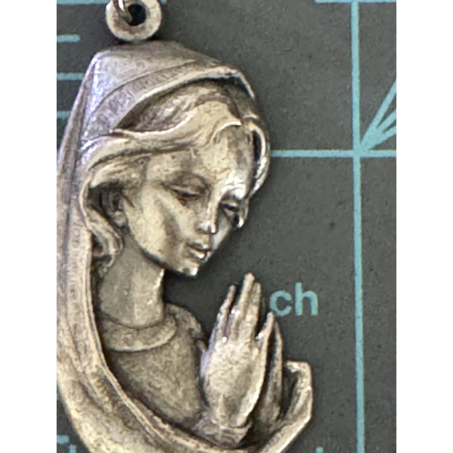 Vintage Italian Madonna Virgin Mary Pendant with Italy Sterling Silver Necklace