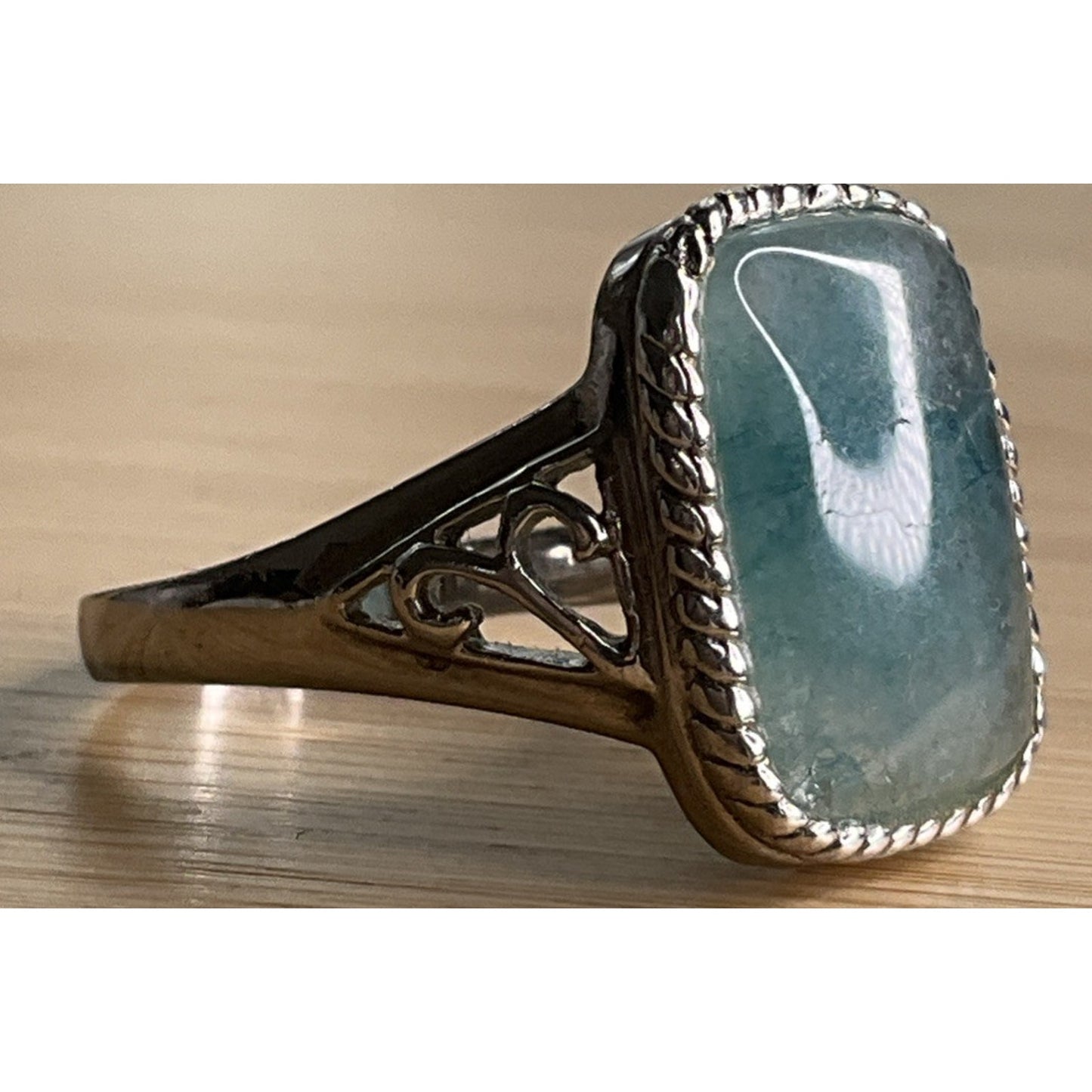 Vintage Leg Aquamarine Cabochon Sterling Silver Cocktail Statement Ring Sz 10.25