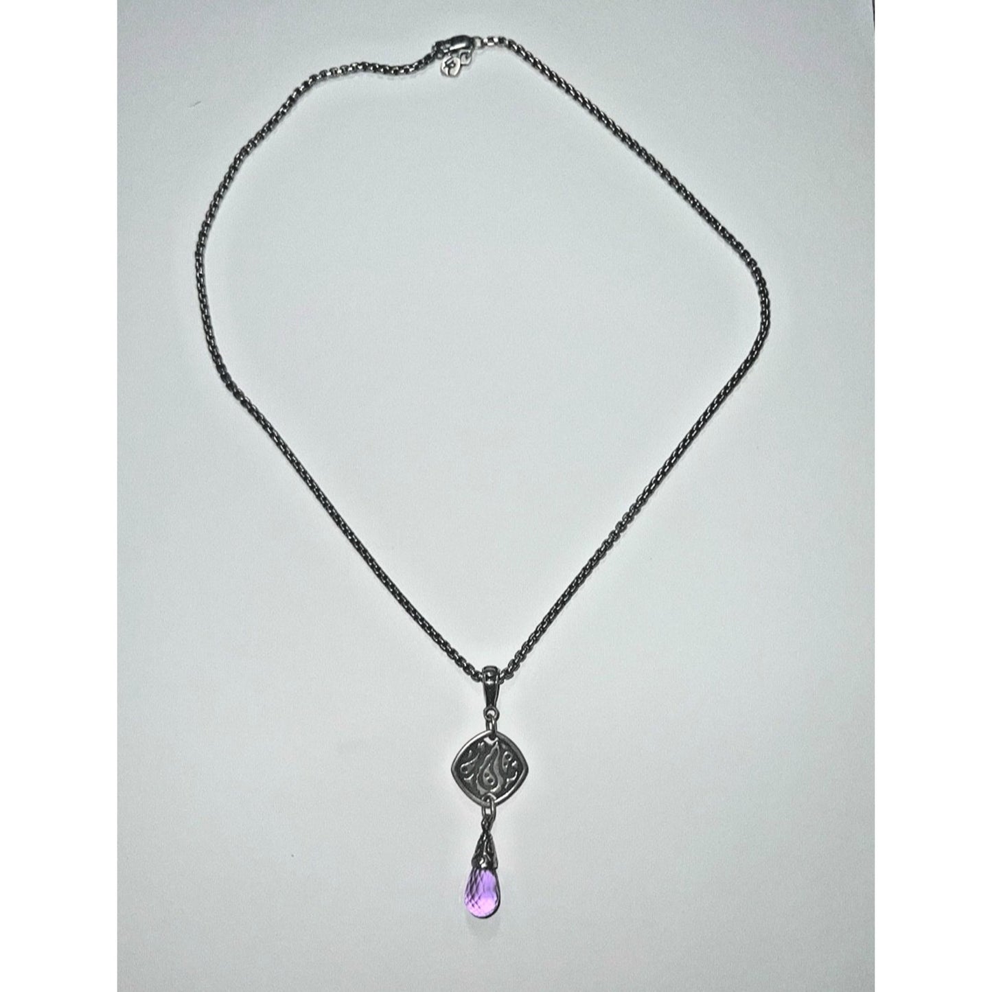 Vintage Lori Rogers Sterling Silver Amethyst Teardrop Pendant And Necklace