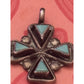 Vintage Sterling Silver Turquoise Cross Pendant Naive American Southwest Design