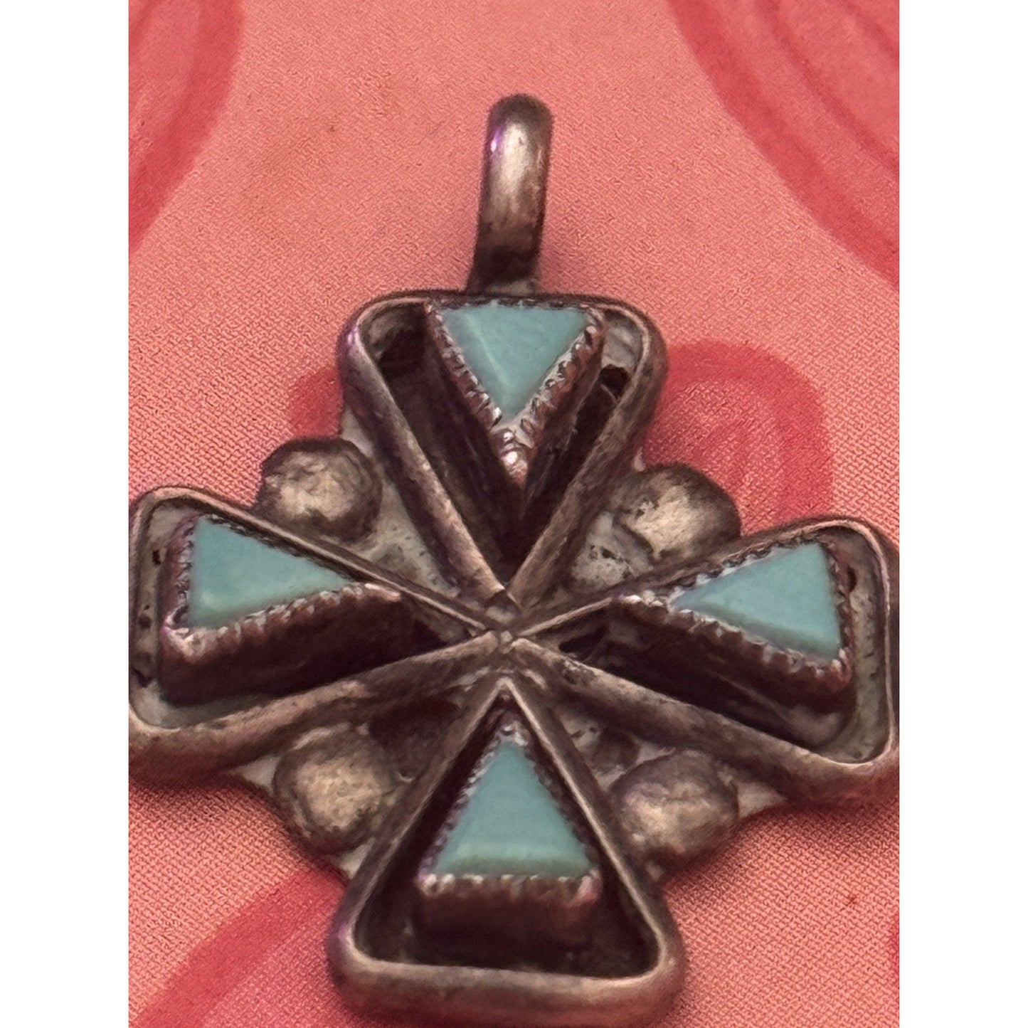 Vintage Sterling Silver Turquoise Cross Pendant Naive American Southwest Design