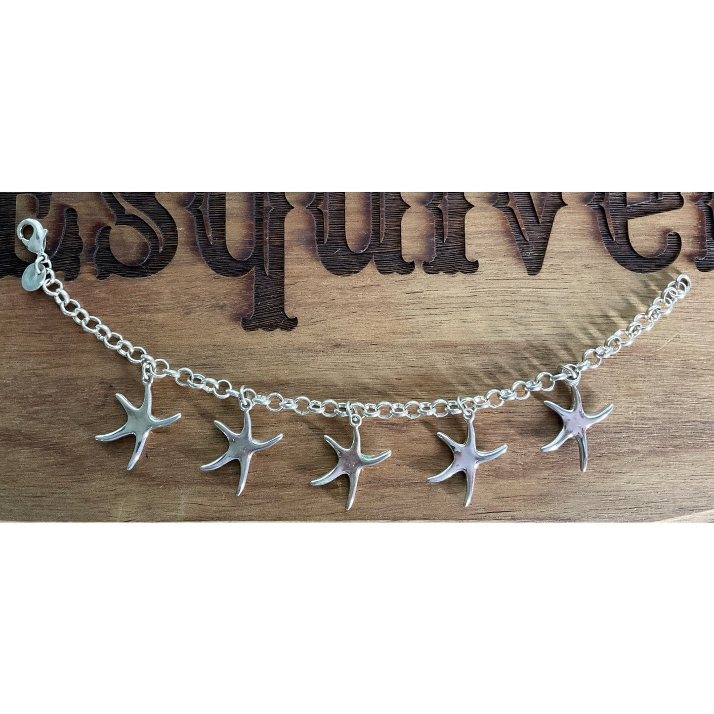 Vintage Sterling Silver Starfish Dangle Bracelet 7.5” Ocean Beach Coastal