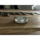 Signed SUN 925 Sterling Silver 3 Stone Oval Opal Ring Pave Size 6.5 Wide Band