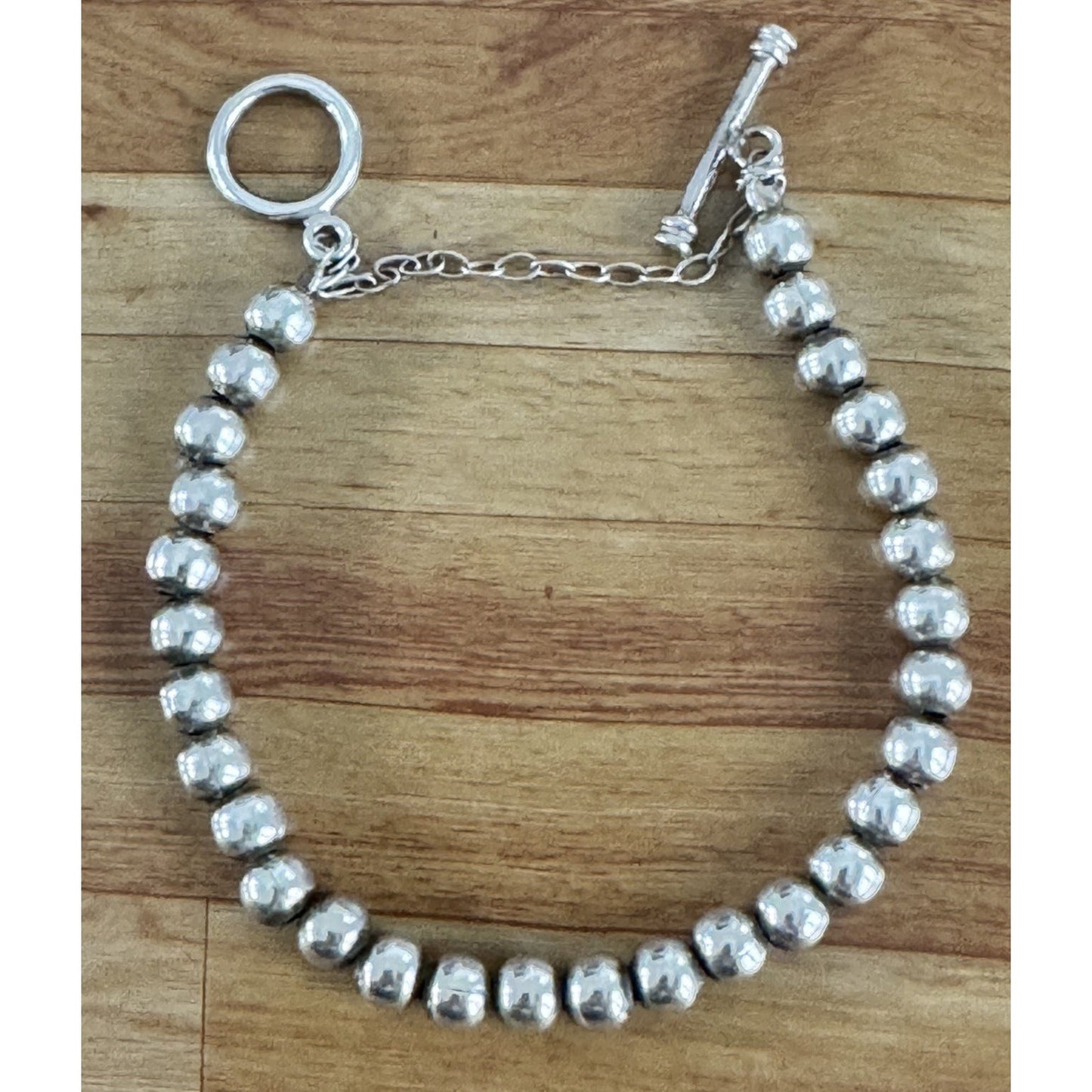 Vintage Sterling Silver Navajo Pearl Style Bead Bracelet 7.25” Toggle Clasp 17g
