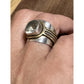 Vintage Sterling Silver & Brass Ring Green Amethyst Prasiolite Cushion Size 7.25