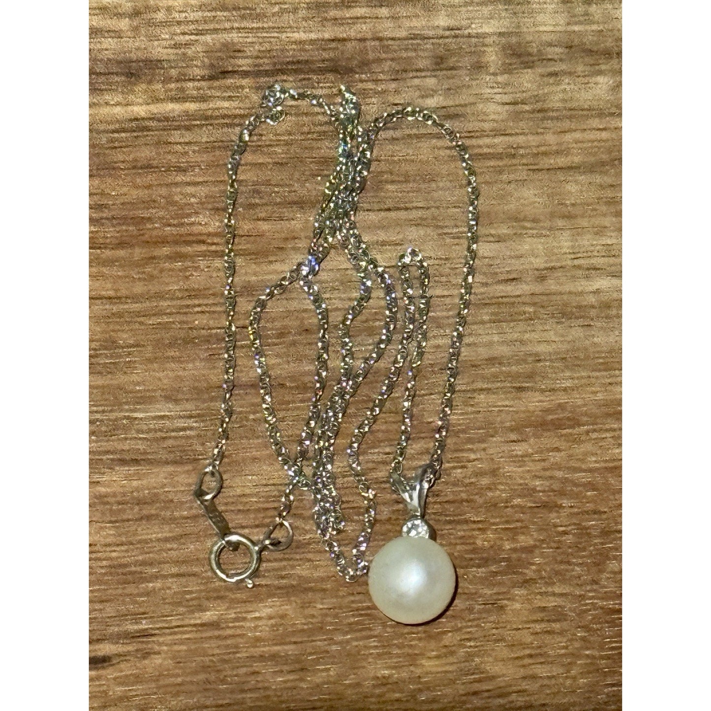 Sterling Silver 925 Genuine Pearl with CZ Pendant on 925 Necklace 18”