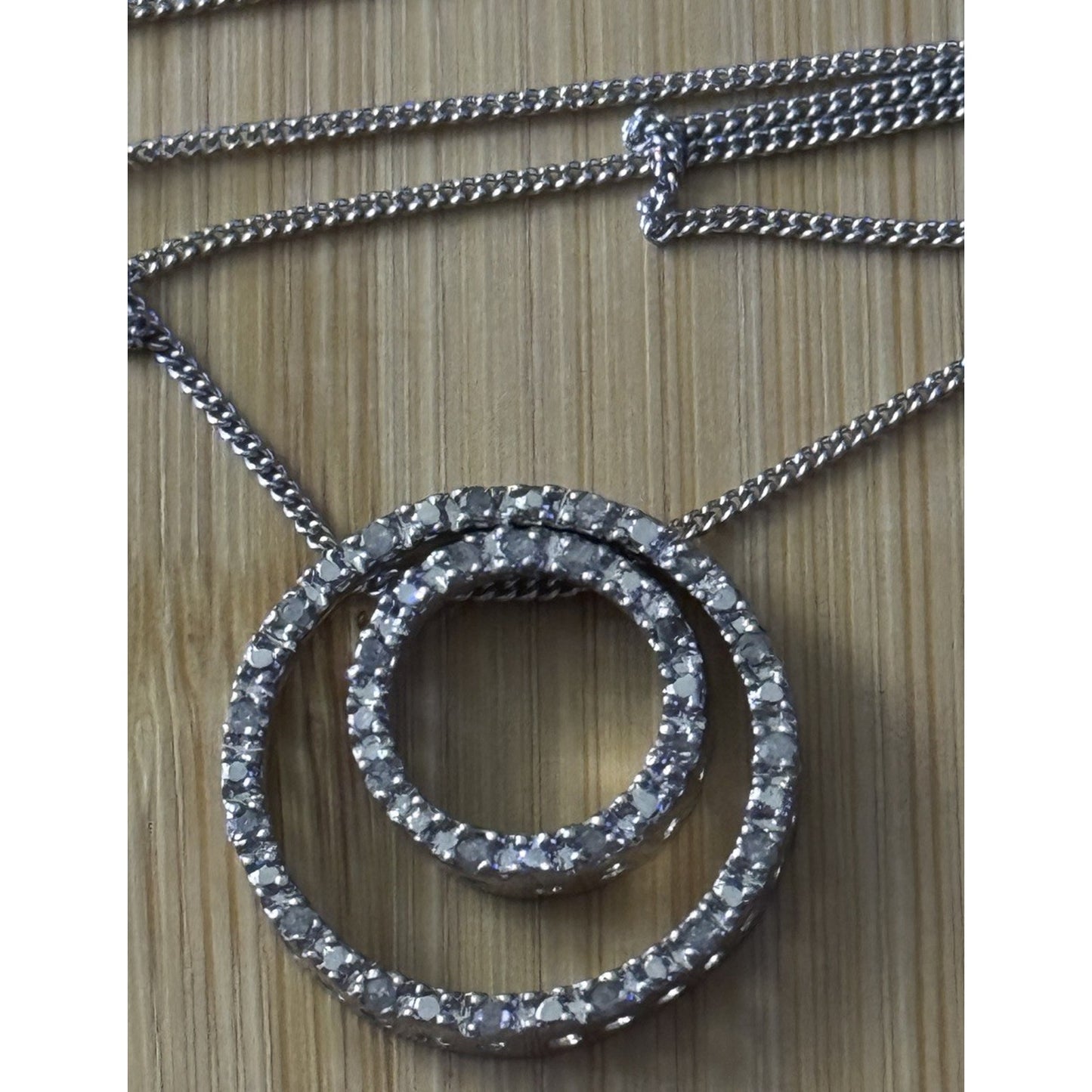 Vintage Diamond Sterling Silver 925 Double Circle Diamond Station Necklace 18”