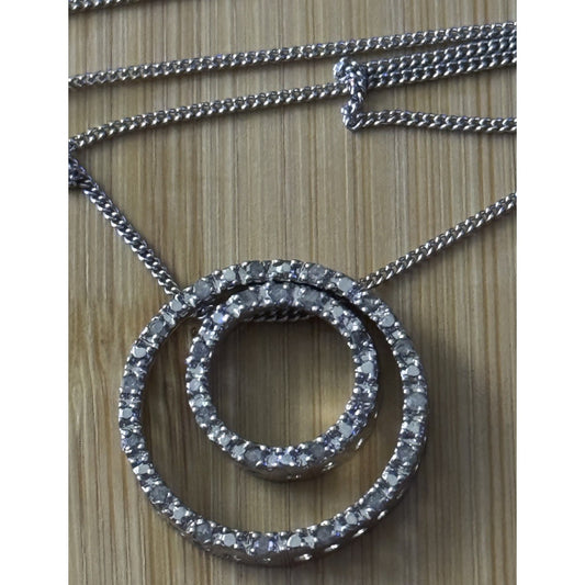 Vintage Diamond Sterling Silver 925 Double Circle Diamond Station Necklace 18”