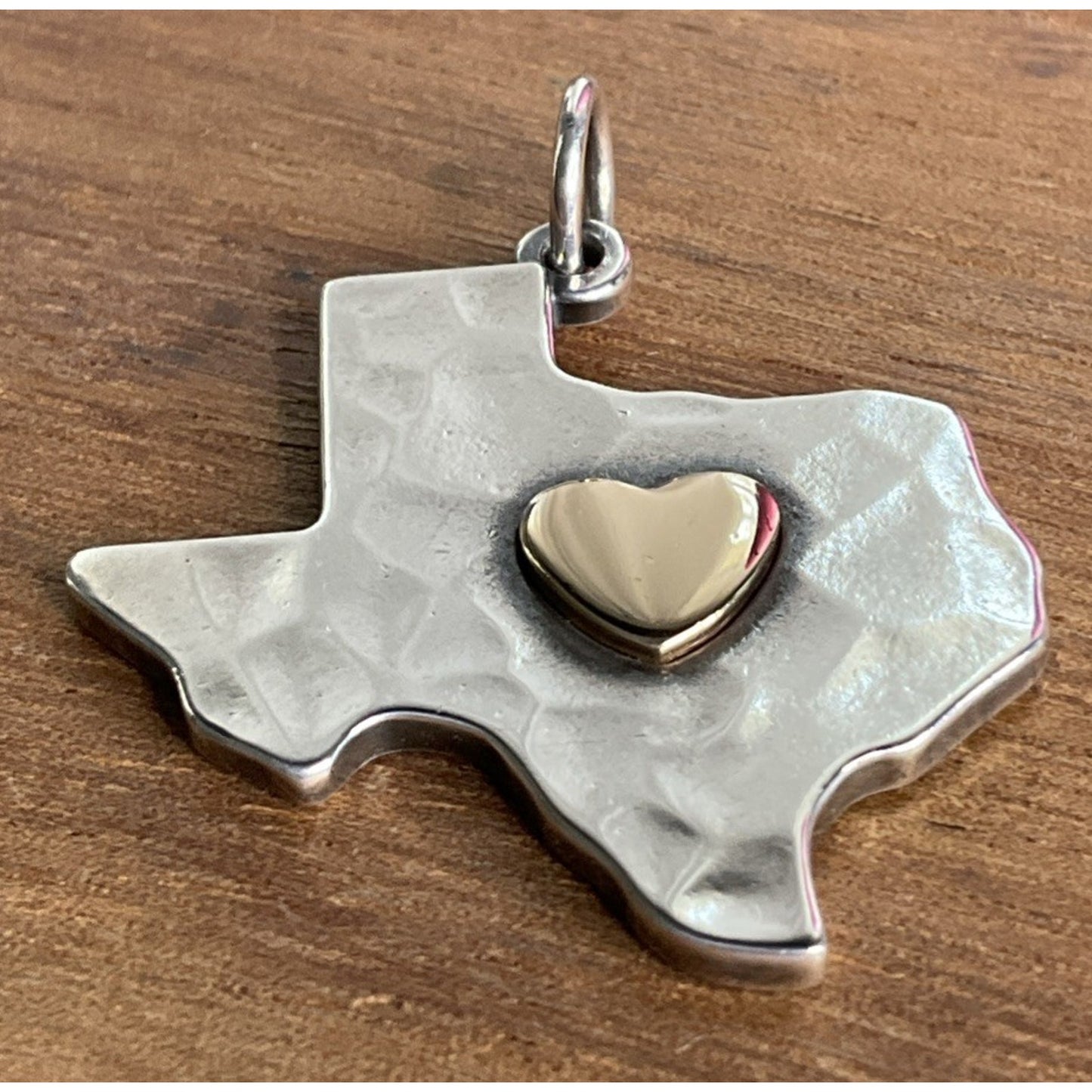 Retired James Avery Deep in the Heart Of Texas Hammered 925 & 14k Heart Pendant
