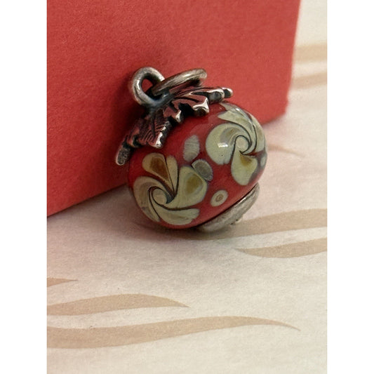 Pre Owned James Avery Retired HTF Sterling Silver Fall Leaf Finial Glass Art Bead