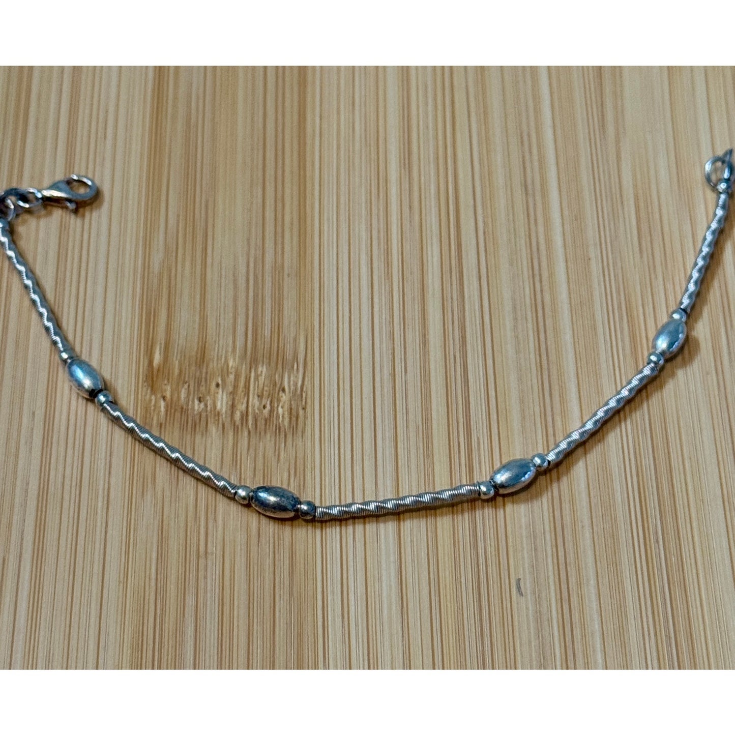 Vintage Italy Sterling Silver Oval Beaded Textured Station Dainty Bracelet 7”