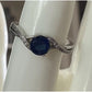 Sterling Silver Blue Sapphire Ring Size 8.5 Round Solitaire Halo Twist