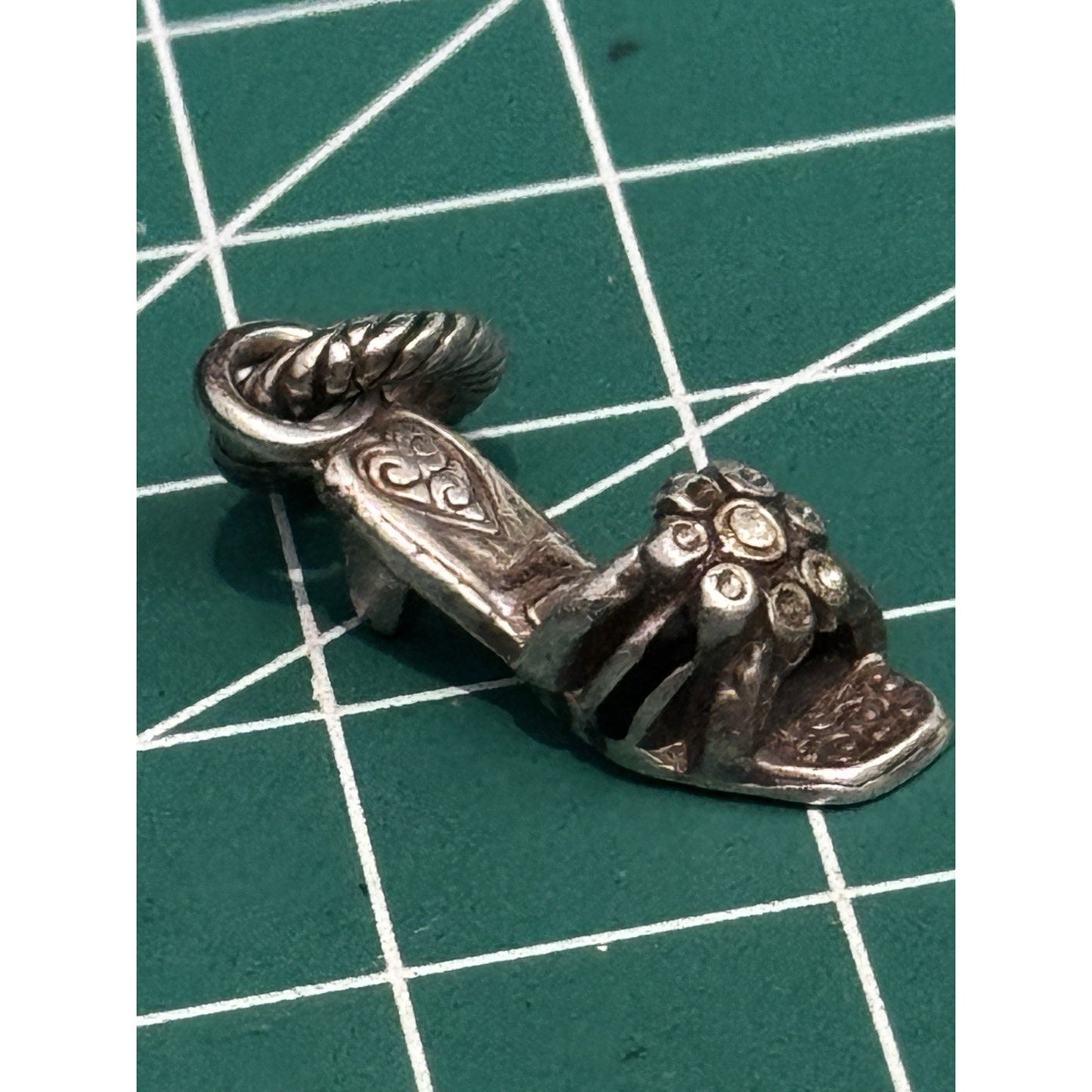 Sterling Silver 3D High Heel Sandal Shoe Charm Heart Scroll Fashion Pendant