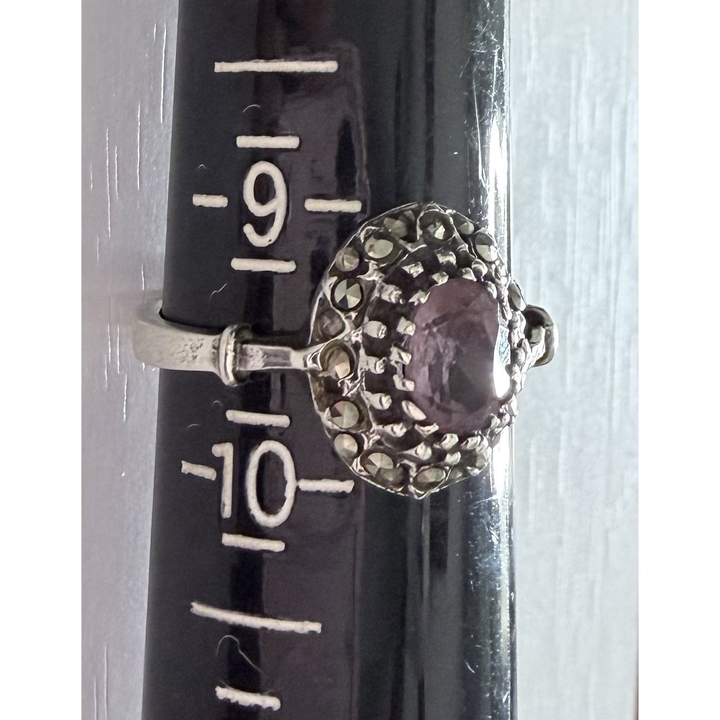 Vintage Sterling Silver Purple Amythest Art Deco Ring Size 9.5